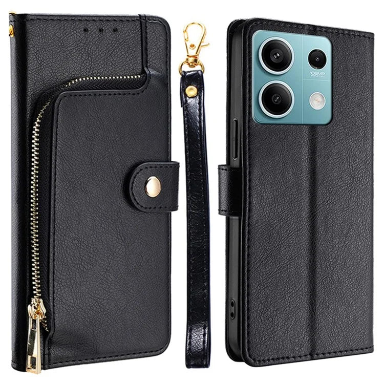 For Xiaomi Redmi Note 13 4G Wallet Case Zipper Pocket Shock-Absorbent Phone Cover