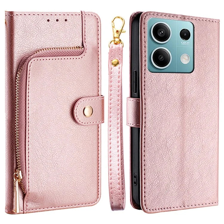 For Xiaomi Redmi Note 13 4G Wallet Case Zipper Pocket Shock-Absorbent Phone Cover
