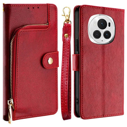 For Honor Magic6 Pro 5G Shockproof Phone Case Zipper Pocket Wallet Leather Cover