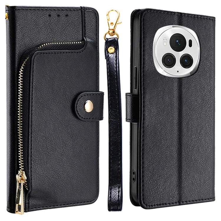 For Honor Magic6 Pro 5G Shockproof Phone Case Zipper Pocket Wallet Leather Cover