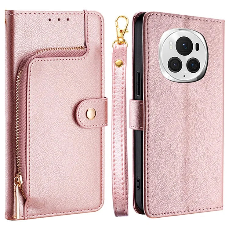 For Honor Magic6 Pro 5G Shockproof Phone Case Zipper Pocket Wallet Leather Cover
