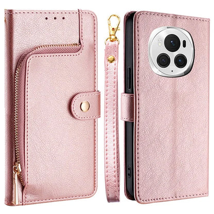 For Honor Magic6 Pro 5G Shockproof Phone Case Zipper Pocket Wallet Leather Cover