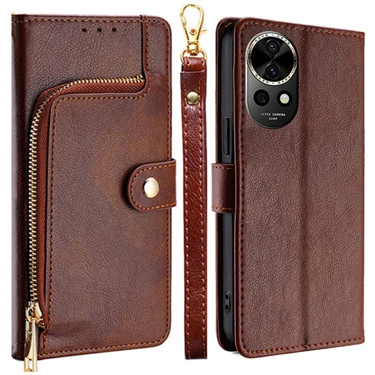 For Huawei nova 12 5G Case PU Leather Zippered Wallet Mobile Phone Stand Cover