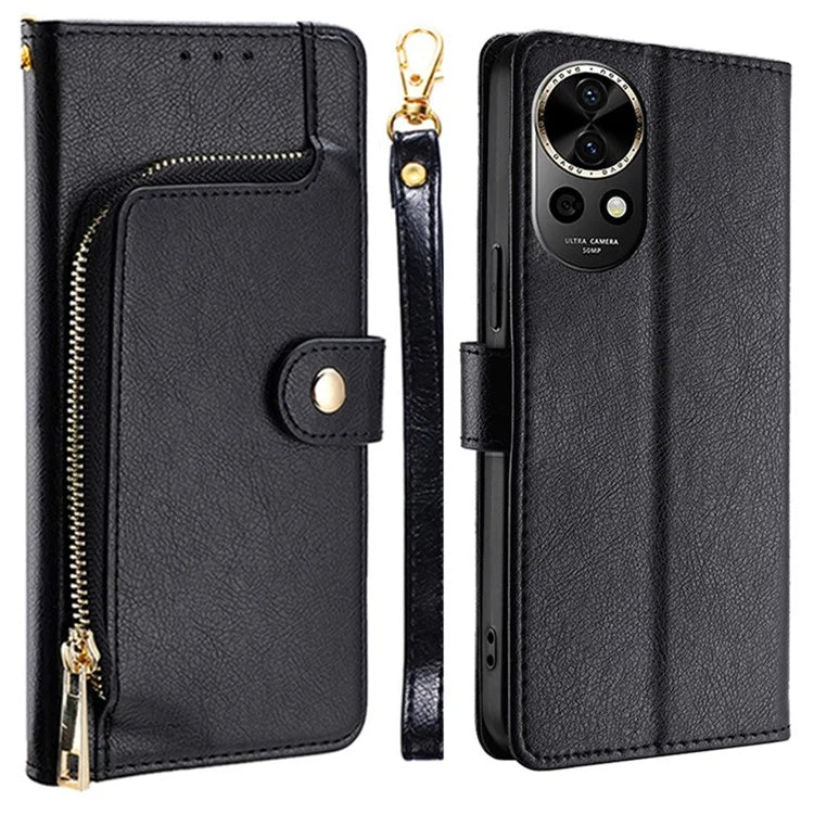 For Huawei nova 12 5G Case PU Leather Zippered Wallet Mobile Phone Stand Cover