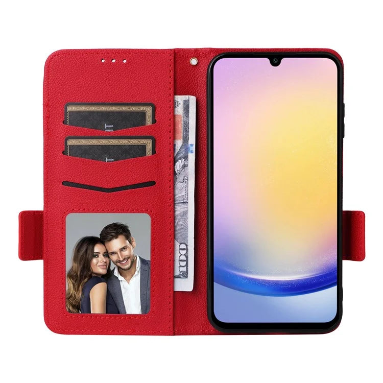 For Samsung Galaxy M55 5G / C55 5G / F55 5G Case Litchi Texture PU Leather Stand Phone Cover with Strap