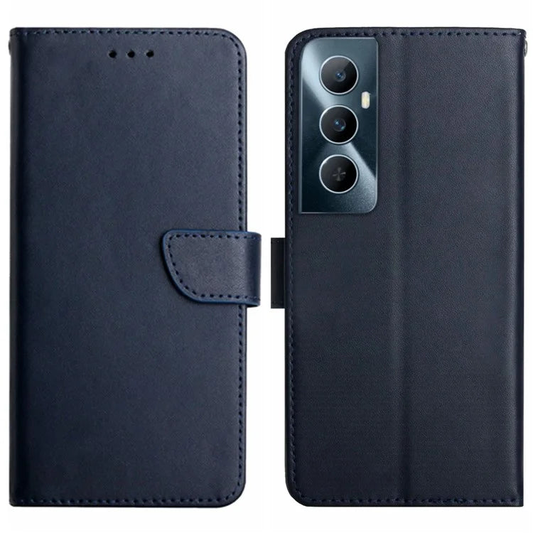 HT02 For Realme C65 4G Wallet Phone Cases Nappa Texture Genuine Cow Leather Stand Cover