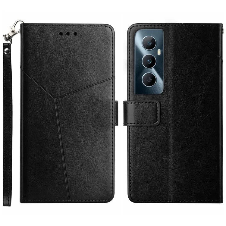 HT01 For Realme C65 4G Case Imprinted Y-shaped Lines Flip Stand Phone Wallet Cover