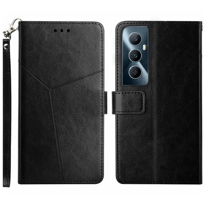 HT01 For Realme C65 4G Case Imprinted Y-shaped Lines Flip Stand Phone Wallet Cover