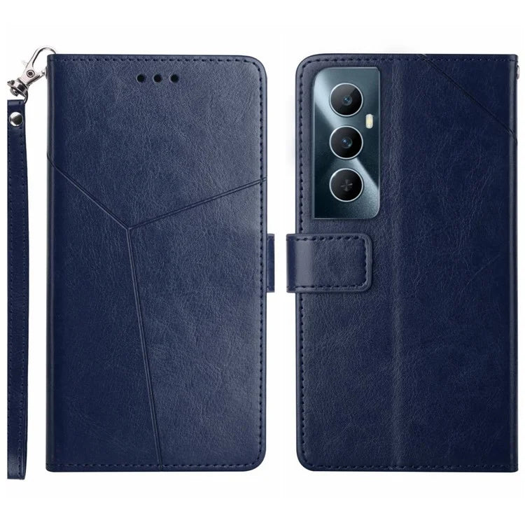 HT01 For Realme C65 4G Case Imprinted Y-shaped Lines Flip Stand Phone Wallet Cover