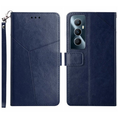 HT01 For Realme C65 4G Case Imprinted Y-shaped Lines Flip Stand Phone Wallet Cover