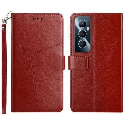 HT01 For Realme C65 4G Case Imprinted Y-shaped Lines Flip Stand Phone Wallet Cover