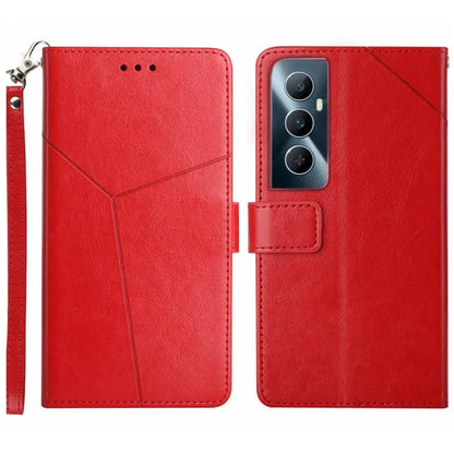 HT01 For Realme C65 4G Case Imprinted Y-shaped Lines Flip Stand Phone Wallet Cover