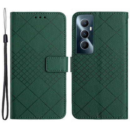 HT06 For Realme C65 4G Wallet Phone Case Rhombus Pattern Imprinted Flip Cover