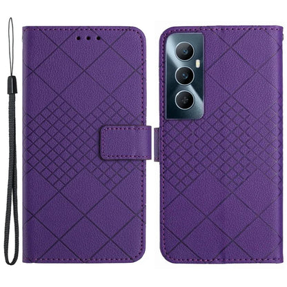 HT06 For Realme C65 4G Wallet Phone Case Rhombus Pattern Imprinted Flip Cover