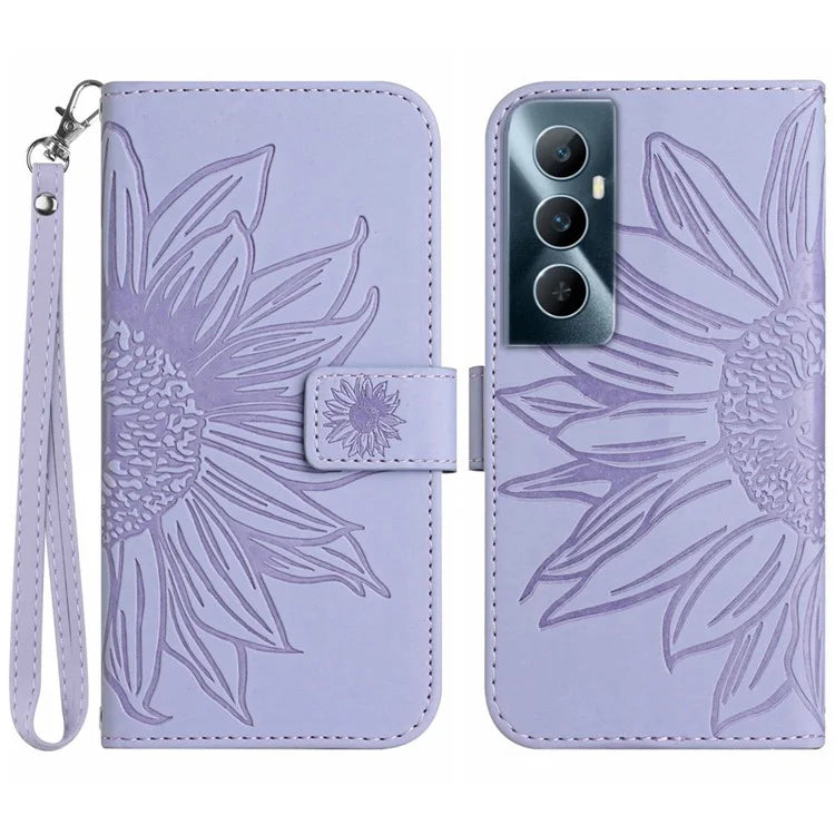 HT04 For Realme C65 4G Case Sunflower Leather Phone Cover with Wallet Stand