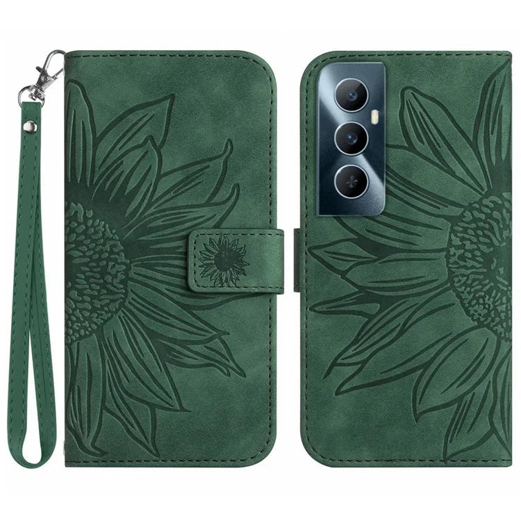 HT04 For Realme C65 4G Case Sunflower Leather Phone Cover with Wallet Stand