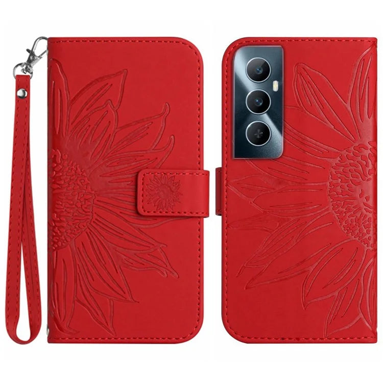 HT04 For Realme C65 4G Case Sunflower Leather Phone Cover with Wallet Stand