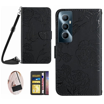 HT03 For Realme C65 4G Case Butterfly Pattern Skin-touch Feeling Leather Phone Cover with Shoulder Strap