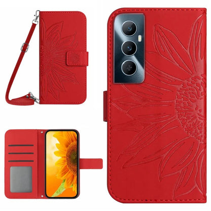 HT04 For Realme C65 4G Wallet Phone Stand Case Sunflower PU Leather Cell Phone Cover