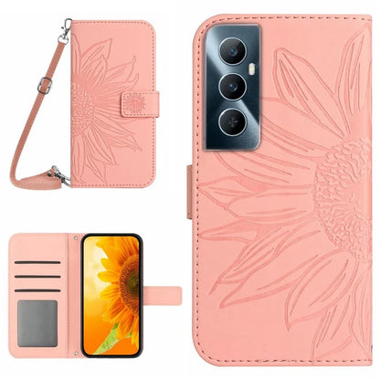 HT04 For Realme C65 4G Wallet Phone Stand Case Sunflower PU Leather Cell Phone Cover