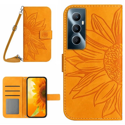 HT04 For Realme C65 4G Wallet Phone Stand Case Sunflower PU Leather Cell Phone Cover
