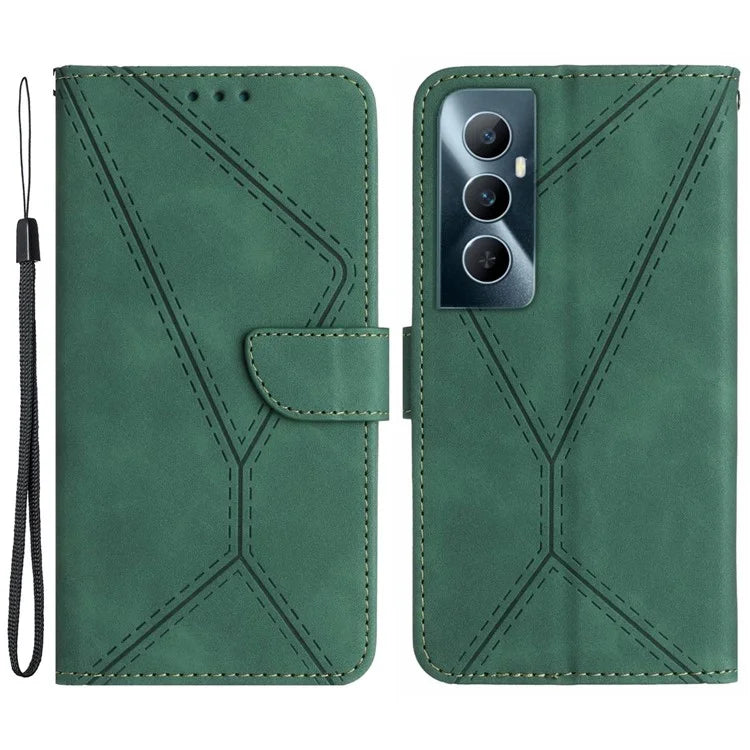 HT05 For Realme C65 4G Case Lines Imprinted PU Leather Anti-fall Phone Cover