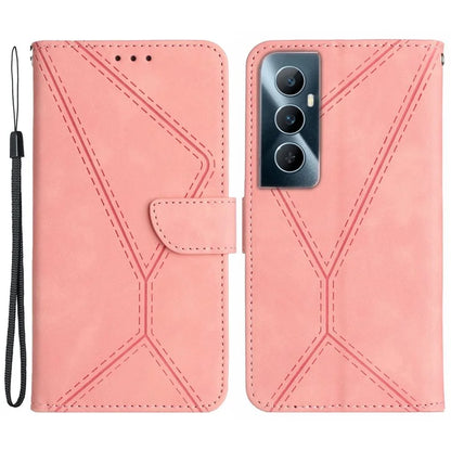 HT05 For Realme C65 4G Case Lines Imprinted PU Leather Anti-fall Phone Cover