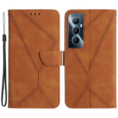 HT05 For Realme C65 4G Case Lines Imprinted PU Leather Anti-fall Phone Cover