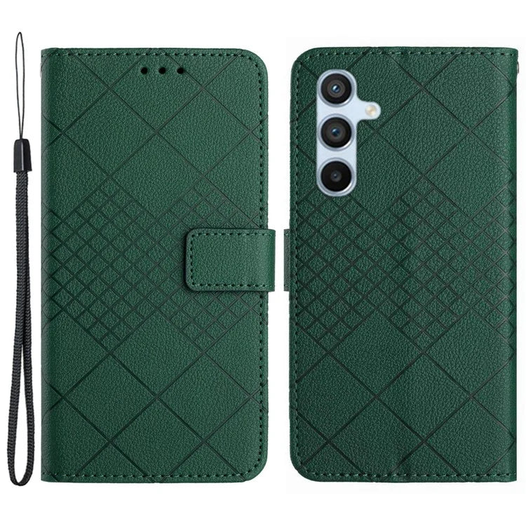 HT06 For Samsung Galaxy M55 5G / C55 5G / F55 5G Stand Phone Case Rhombus Pattern Imprinted Leather Cover
