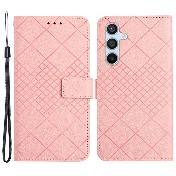 HT06 For Samsung Galaxy M55 5G / C55 5G / F55 5G Stand Phone Case Rhombus Pattern Imprinted Leather Cover