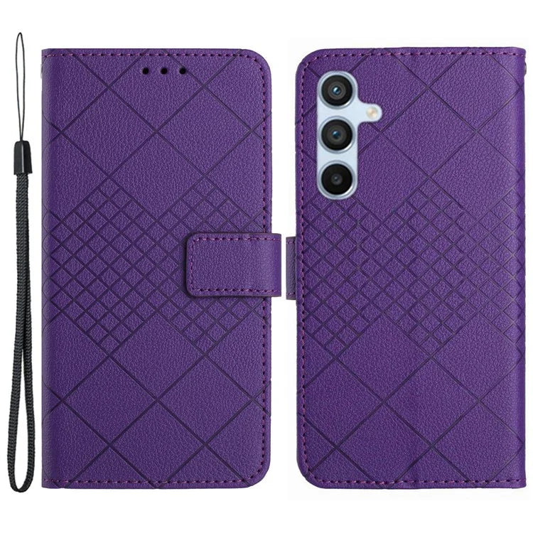 HT06 For Samsung Galaxy M55 5G / C55 5G / F55 5G Stand Phone Case Rhombus Pattern Imprinted Leather Cover