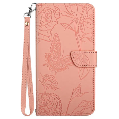 HT03 For Samsung Galaxy M55 5G / C55 5G / F55 5G Case Butterfly Flower Leather Wallet Phone Cover with Wrist Strap