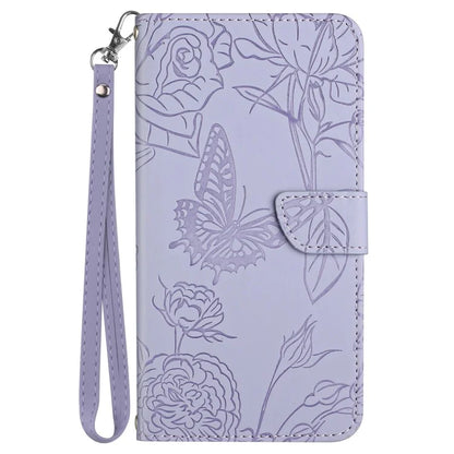 HT03 For Samsung Galaxy M55 5G / C55 5G / F55 5G Case Butterfly Flower Leather Wallet Phone Cover with Wrist Strap