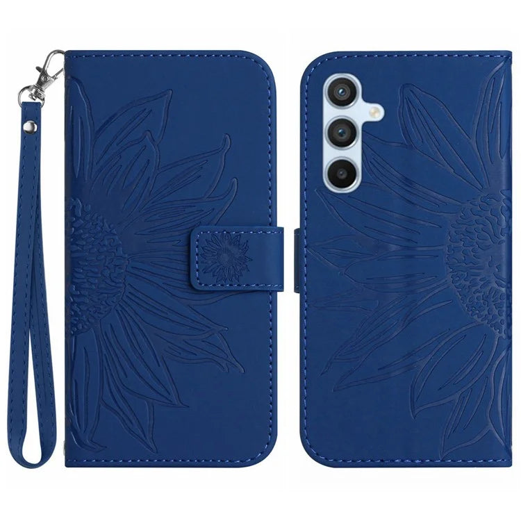 HT04 For Samsung Galaxy M55 5G / C55 5G / F55 5G Leather Case Sunflower Pattern Phone Cover with Wrist Strap