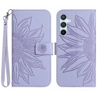 HT04 For Samsung Galaxy M55 5G / C55 5G / F55 5G Leather Case Sunflower Pattern Phone Cover with Wrist Strap