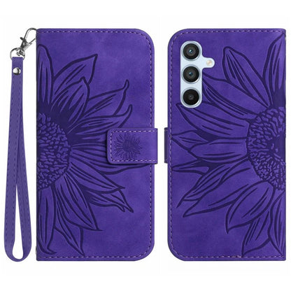 HT04 For Samsung Galaxy M55 5G / C55 5G / F55 5G Leather Case Sunflower Pattern Phone Cover with Wrist Strap