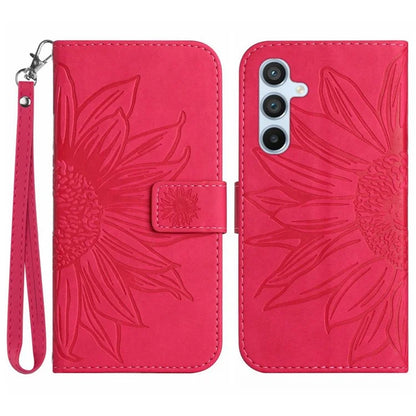 HT04 For Samsung Galaxy M55 5G / C55 5G / F55 5G Leather Case Sunflower Pattern Phone Cover with Wrist Strap