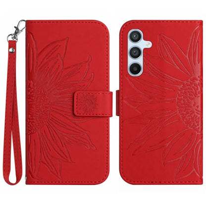 HT04 For Samsung Galaxy M55 5G / C55 5G / F55 5G Leather Case Sunflower Pattern Phone Cover with Wrist Strap