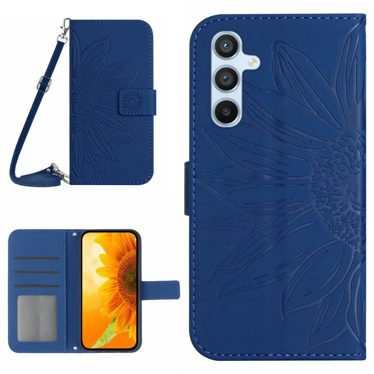 HT04 For Samsung Galaxy M55 5G / C55 5G / F55 5G Case Sunflower PU Leather+TPU Phone Cover with Shoulder Strap