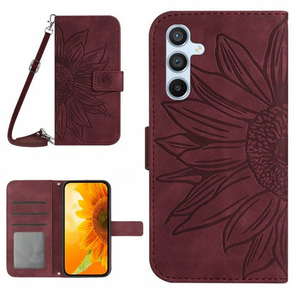HT04 For Samsung Galaxy M55 5G / C55 5G / F55 5G Case Sunflower PU Leather+TPU Phone Cover with Shoulder Strap