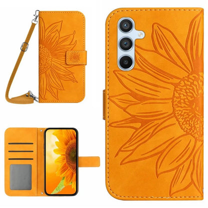 HT04 For Samsung Galaxy M55 5G / C55 5G / F55 5G Case Sunflower PU Leather+TPU Phone Cover with Shoulder Strap