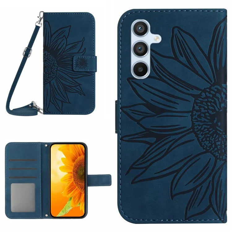 HT04 For Samsung Galaxy M55 5G / C55 5G / F55 5G Case Sunflower PU Leather+TPU Phone Cover with Shoulder Strap