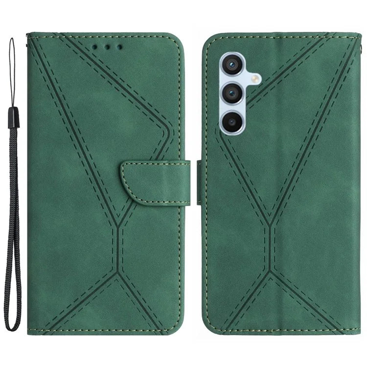 HT05 For Samsung Galaxy M55 5G / C55 5G / F55 5G Case Lines Imprinted Leather Wallet Stand Cover