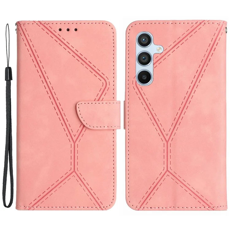 HT05 For Samsung Galaxy M55 5G / C55 5G / F55 5G Case Lines Imprinted Leather Wallet Stand Cover