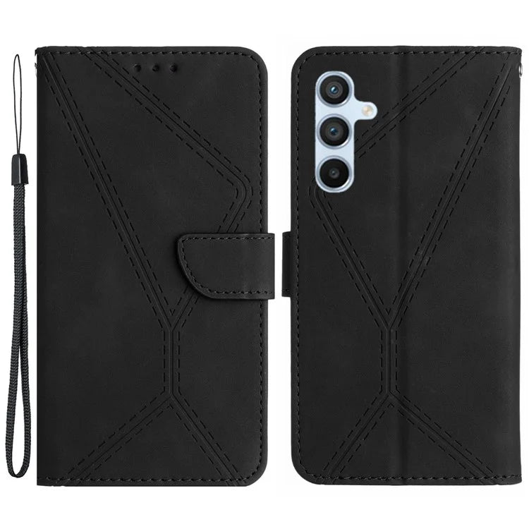 HT05 For Samsung Galaxy M55 5G / C55 5G / F55 5G Case Lines Imprinted Leather Wallet Stand Cover