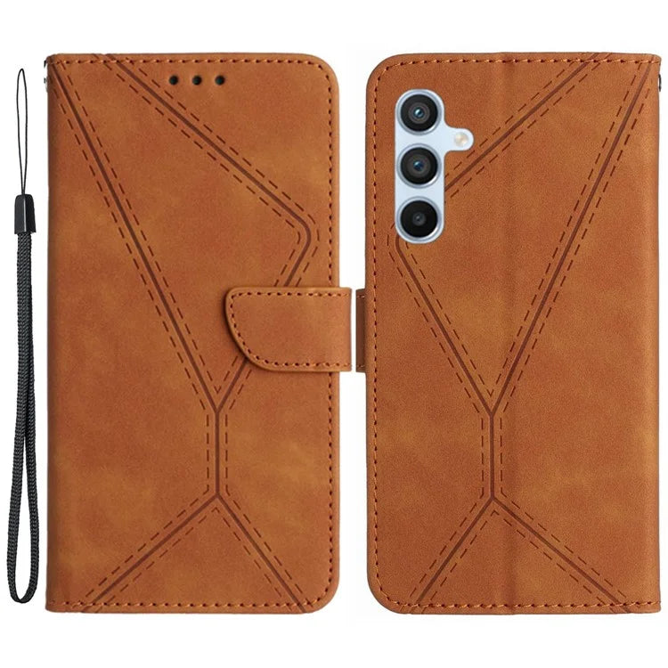 HT05 For Samsung Galaxy M55 5G / C55 5G / F55 5G Case Lines Imprinted Leather Wallet Stand Cover