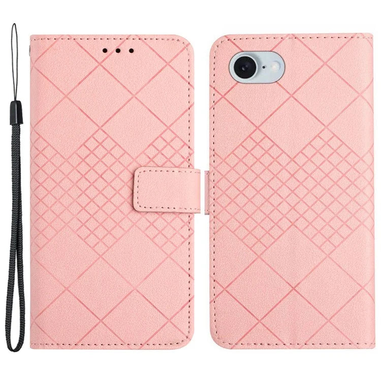 HT06 For iPhone SE (2024) Drop-proof Phone Case Rhombus Pattern PU Leather Wallet Cover