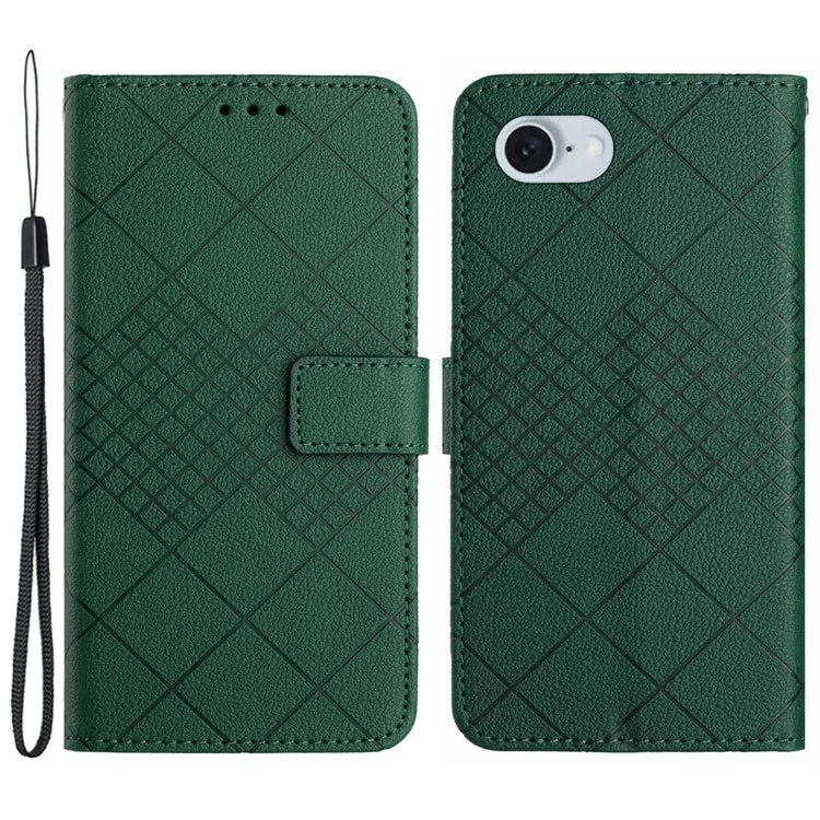 HT06 For iPhone SE (2024) Drop-proof Phone Case Rhombus Pattern PU Leather Wallet Cover