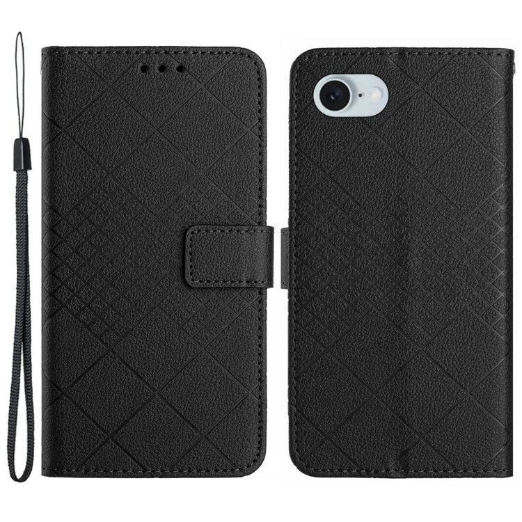 HT06 For iPhone SE (2024) Drop-proof Phone Case Rhombus Pattern PU Leather Wallet Cover