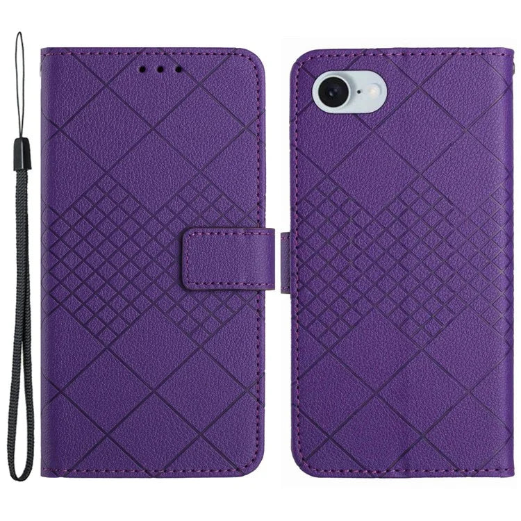HT06 For iPhone SE (2024) Drop-proof Phone Case Rhombus Pattern PU Leather Wallet Cover